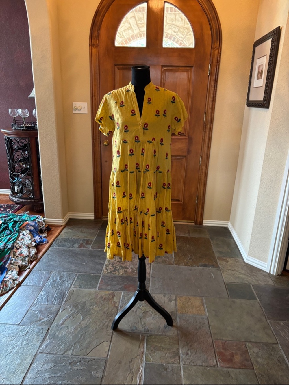 Yellow Floral Tiered Short-Sleeve Women’s Dress by Ivy Jane